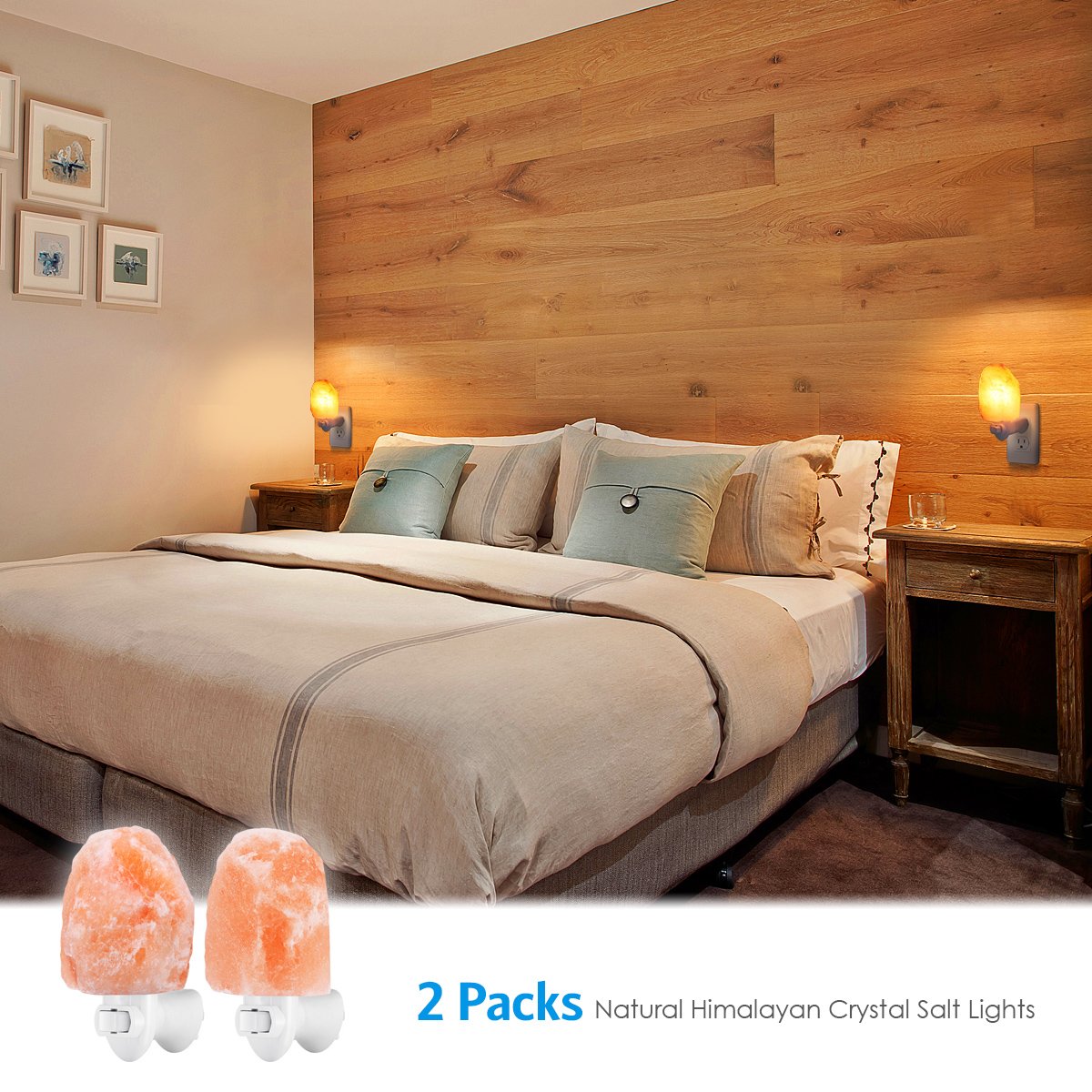 AMIR (Upgraded) Salt Lamp, Natural Himalayan Crystal Salt Light with 4 Bulbs, 11.2oz Mini Hand Carved Night Light, with UL-Certified Wall Plug, Decoration Salt Rock Lamp (2 Pack)