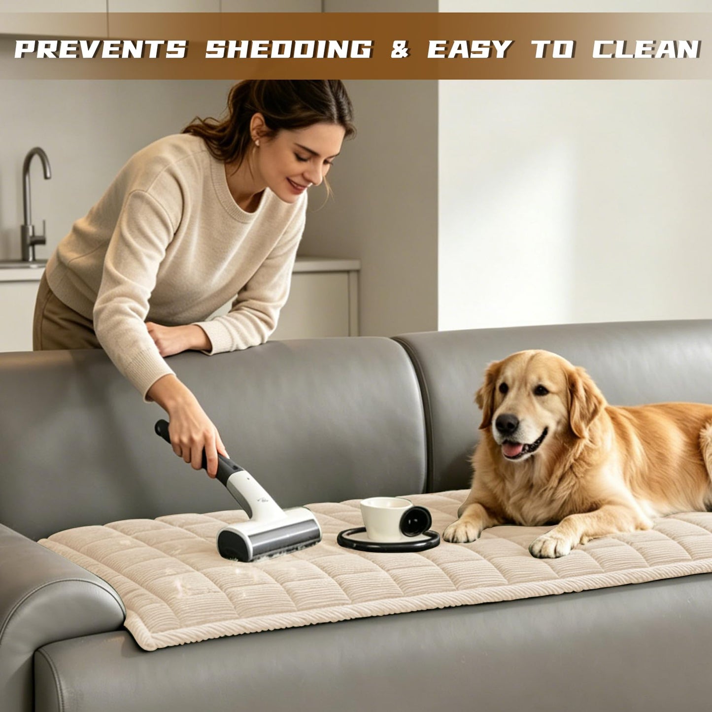 HAOYONG Couch Covers for Dogs Washable, Non Slip Fuzzy Durable Couch Covers for 3 Cushion Sofa Pet Friendly Furniture Protector Covers Dog Mat for Couches (Beige, 27.6"×82.7")