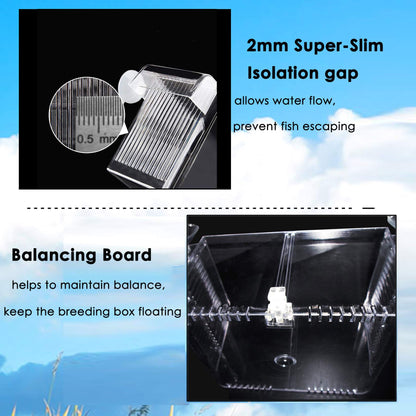 capetsma Fish Breeder Box Fish Hatchery Floating Fish Breeding Box with Removable Grating Perfect Fish Tank Divider for Agreesive Injured Pregnant Fishes,Blue,L