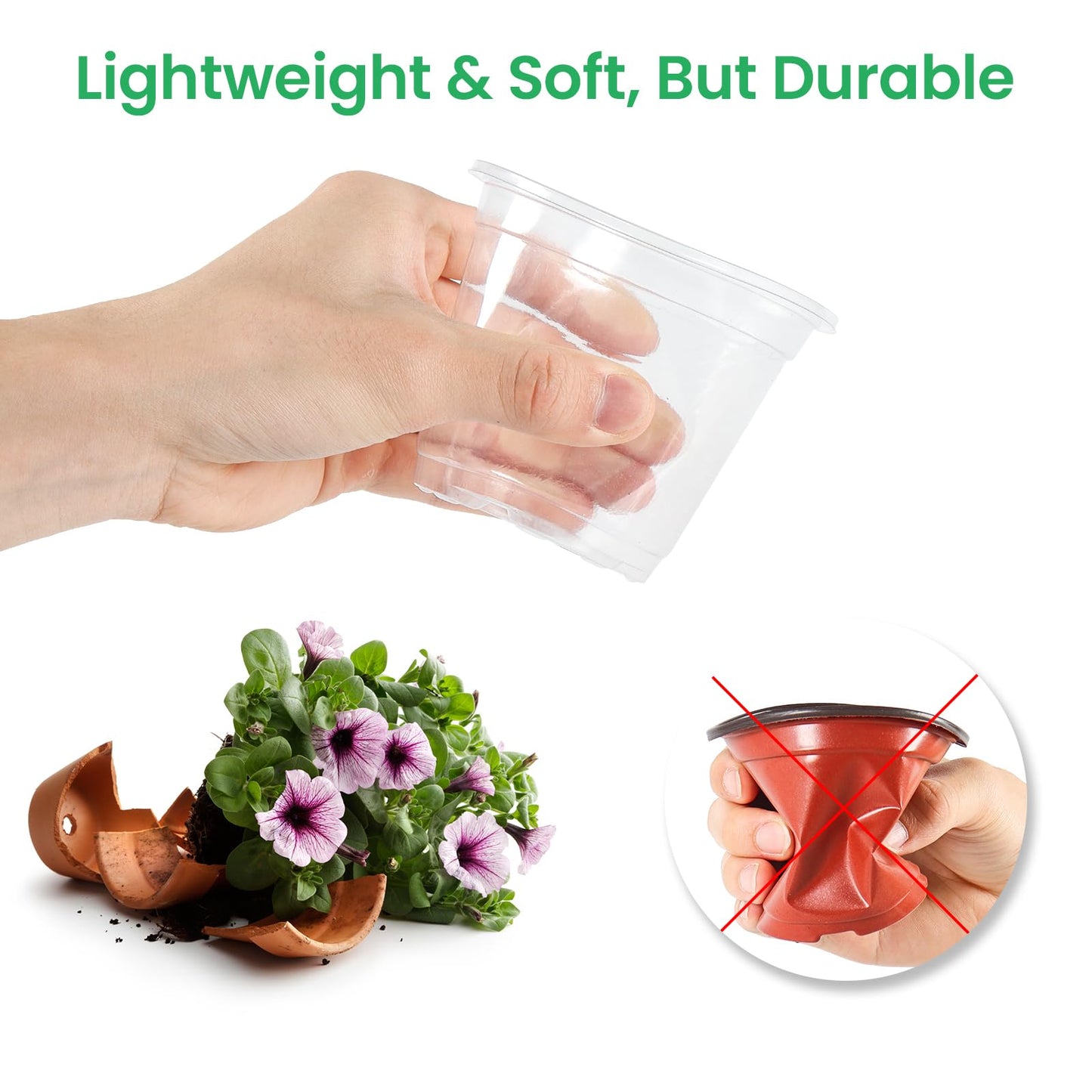 Bluepro 36 Packs 6.7/5/4/3.5 Inch Reinforced Clear Nursery Pots with Drainage Hole, Transparent Variety Pack Plastic Plant Pot Seedling Planter Seed Starter Flower