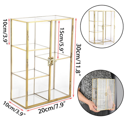 ELLDOO 5 Slots Clear Glass Storage Box, Gold Jewelry Makeup Display Organizer Case, Decorative Tower Box Storage for Trinket Perfume Lipstick Figure Statue Toy Display