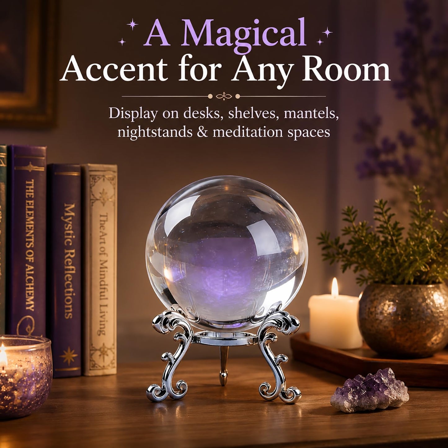 Zerelys Sparkling Clear K9 Crystal Sphere Ball with Stand, 80mm Clear Reflective Photography Prop, Sparkling Handcrafted Crystal Ball for Magical Shots, Elegant Home Decor Gift for Women(3.15 Inch)