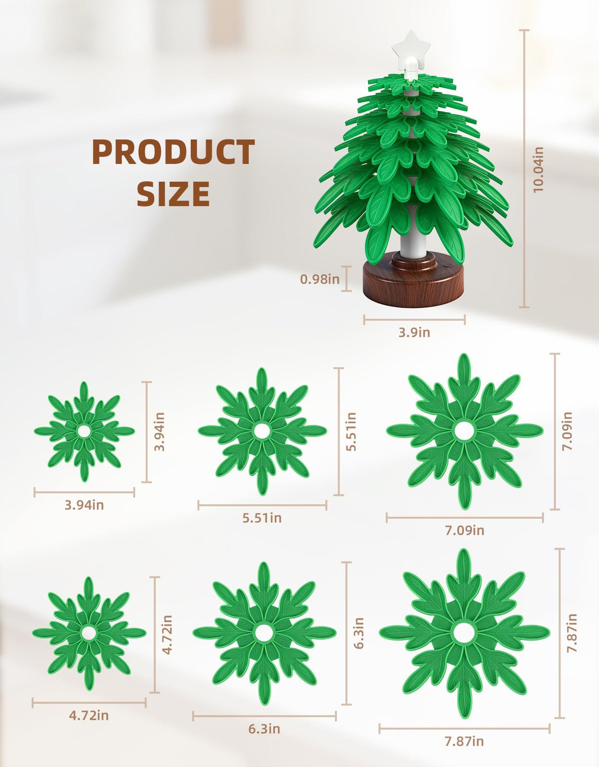 Silicone trivet tree Placemats, Tree Trivet Set-6pcs Trivets for HotDishes with Stand, Wooden-Style Tree Trivet Look, Non-Slip Washable Trivet, Trivets with RGB Light, Tree Pot Holder for Various dish