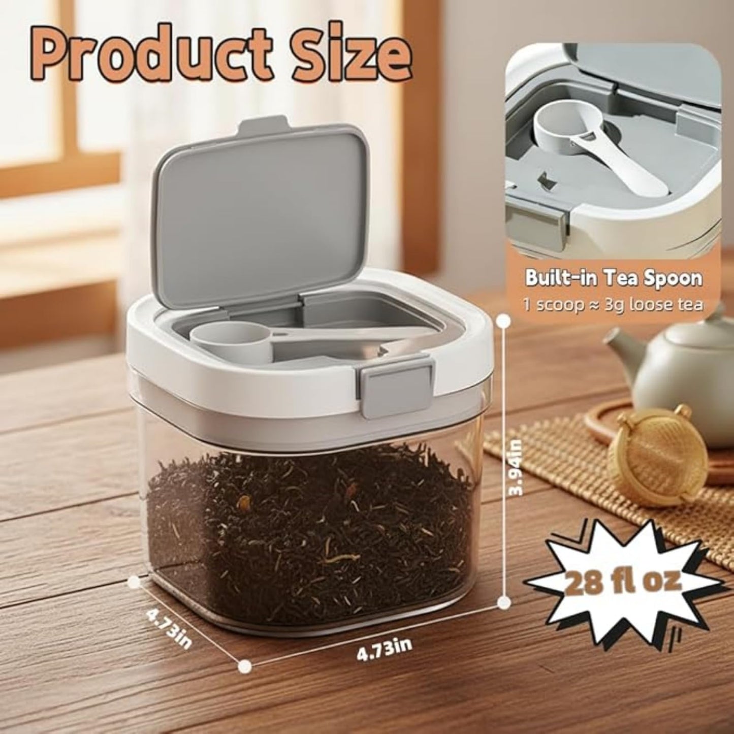 2-Pack 27oz Airtight Tea Canisters, Clear Loose Leaf Tea Storage Containers with Spoon, Wide-Mouth Kitchen Canisters for Loose Tea, Coffee, Sugar, Flour & Herbs, BPA Free Organizer for Pantry