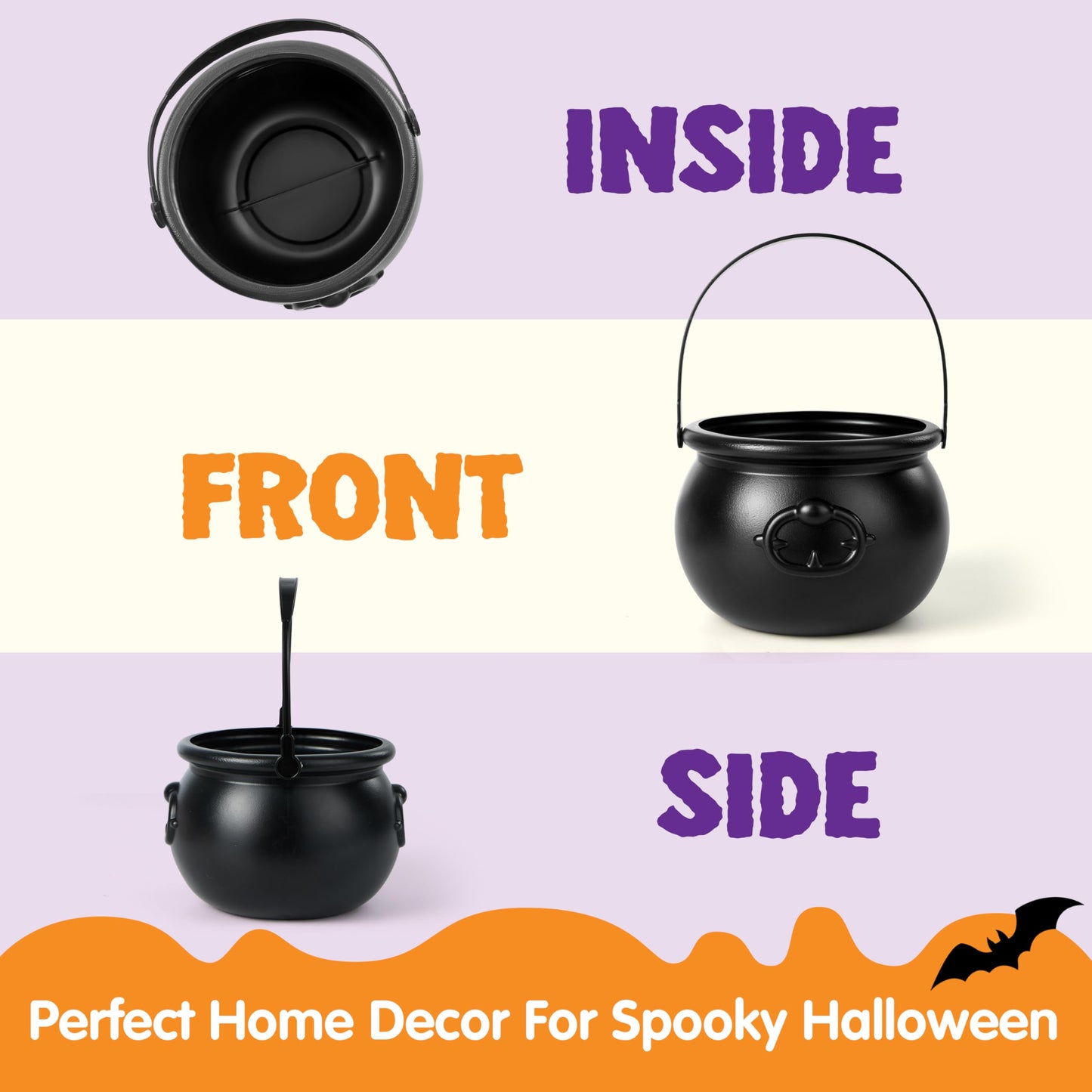 JOYIN Halloween Large Black Cauldron 7.5'', Halloween Witch Cauldron Pot, Candy Kettle, Pot and Bucket, Candy Cauldrons Holder for St. Patricks Party Favor Supply Witch Decoration, Kids Trick or Treat