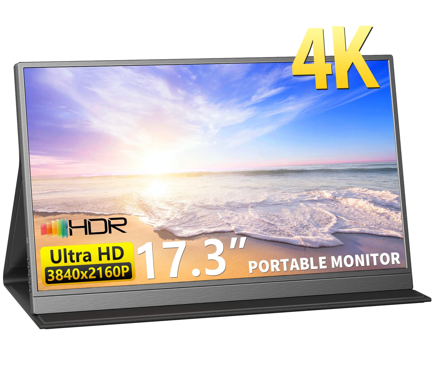4K Portable Monitor, 16" 3840x2400 IPS Laptop Screen, 1500:1, 400 Nits Screen USB C HDMI Computer Gaming Display with Speakers & Smart Cover, Travel Monitor for PC Phone PS5/4 Xbox Switch