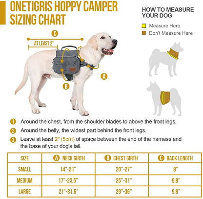 OneTigris Dog Pack for Hiking Camping Travelling,Dog Backpack for Hiking Nylon Dog Harness Backpack with Side Pockets for Medium and Small Dogs