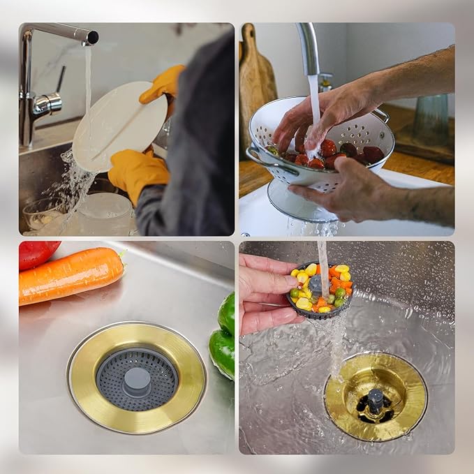 Hibbent 2 Pack Upgraded 3 in 1 Kitchen Sink Drain Strainer and Stopper Combo
