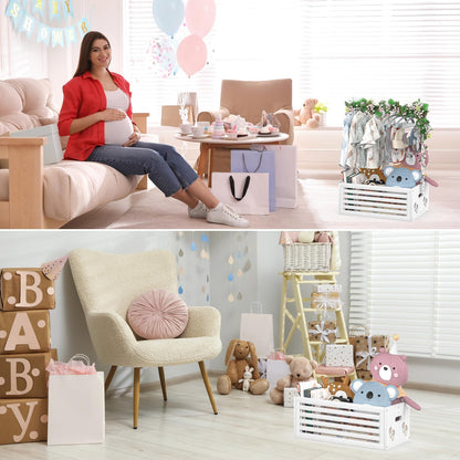 BAMBOOHOMIE Baby Shower Crate Closet, Baby Baskets with Hangers Handle, Baby Crate Box for Baby Shower, Welcome Gift Basket for Newborn Baby, Pregnancy Gift for New Parents (White, Large Size)