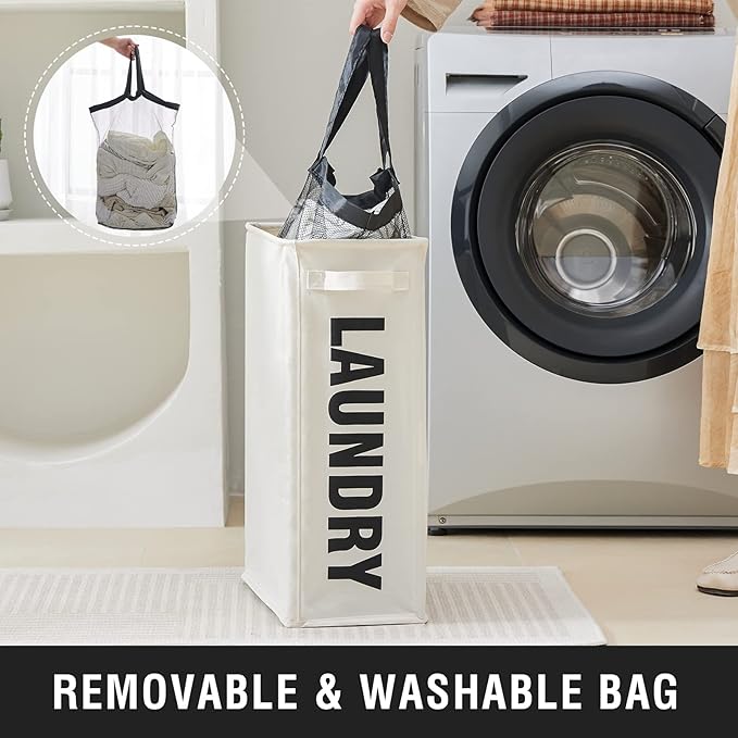 Slim Laundry Hamper with Removable Inner Bag and Side Handles, 45L Small