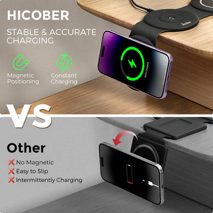 HICOBER 3 in 1 Charging Station for Multiple Apple Devices, Compatible with iPhone 17/16/15/14/13, Apple Watch & AirPods, Foldable Fast Wireless Charger & Travel Charger for Home/Office/Trips