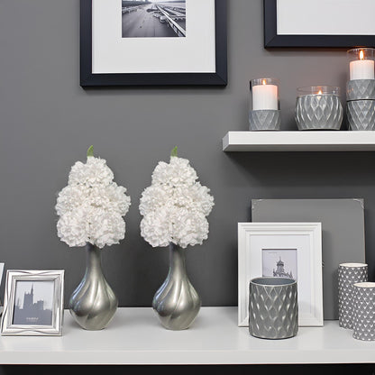 Flourish Vase with Artificial Flowers - Silver Grey and White, Pre-Arranged - Perfect for Home Decor and Living Room Decoration, Bedroom or Bathroom Ornament
