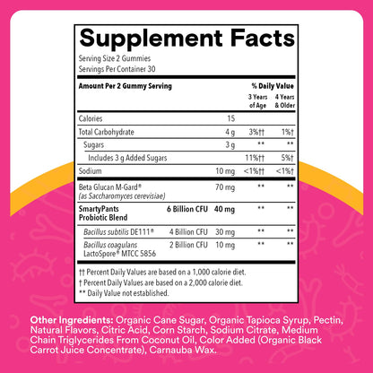 SmartyPants Kids Probiotic & Prebiotic Gummies for Digestive Health: Gut Health Supplement, Clinically Studied Prebiotic for Immune Support, Strawberry, 60 Count (30 Day Supply)