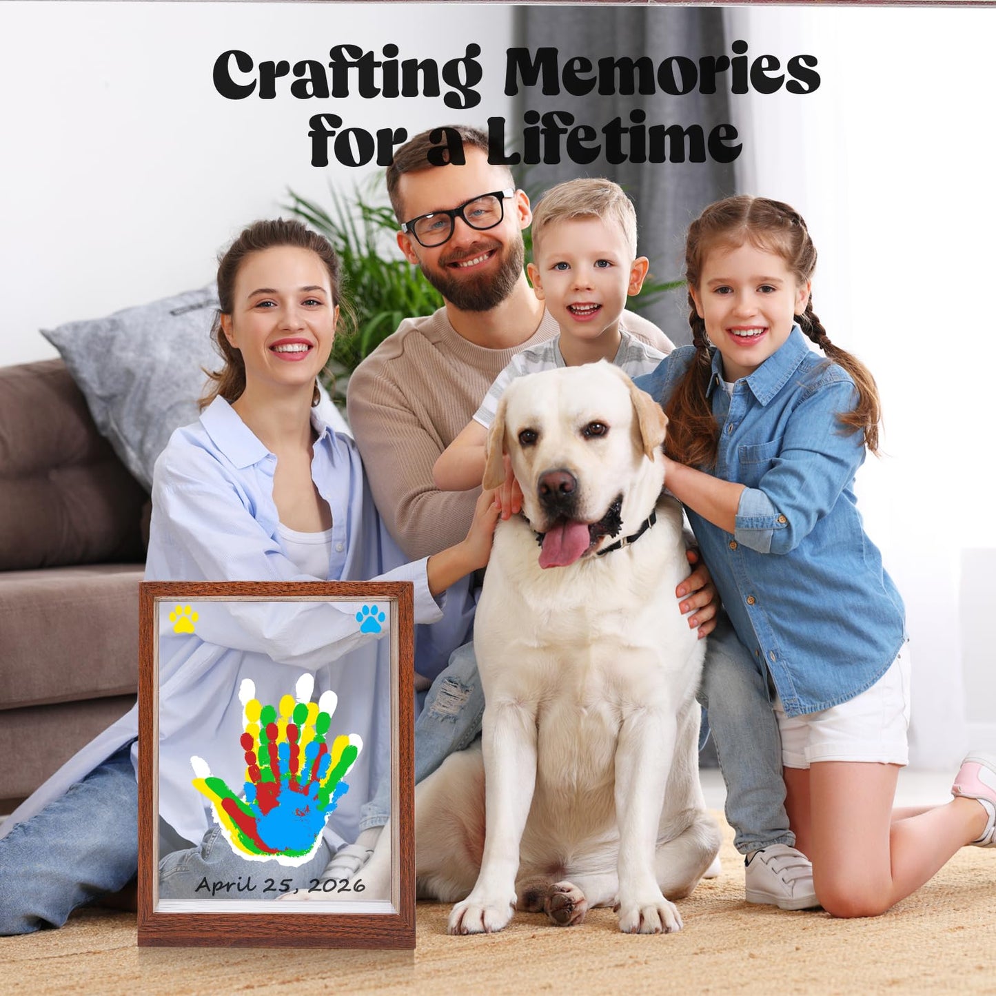 Bixinyo Family Handprint Kit with Light, Baby Hand and Footprint Keepsake Wooden Frame, Family Gifts for Mom, New Parents, Mother's Day, Adoption Gifts, 5 Non-Toxic Paints (Light, Maroon)