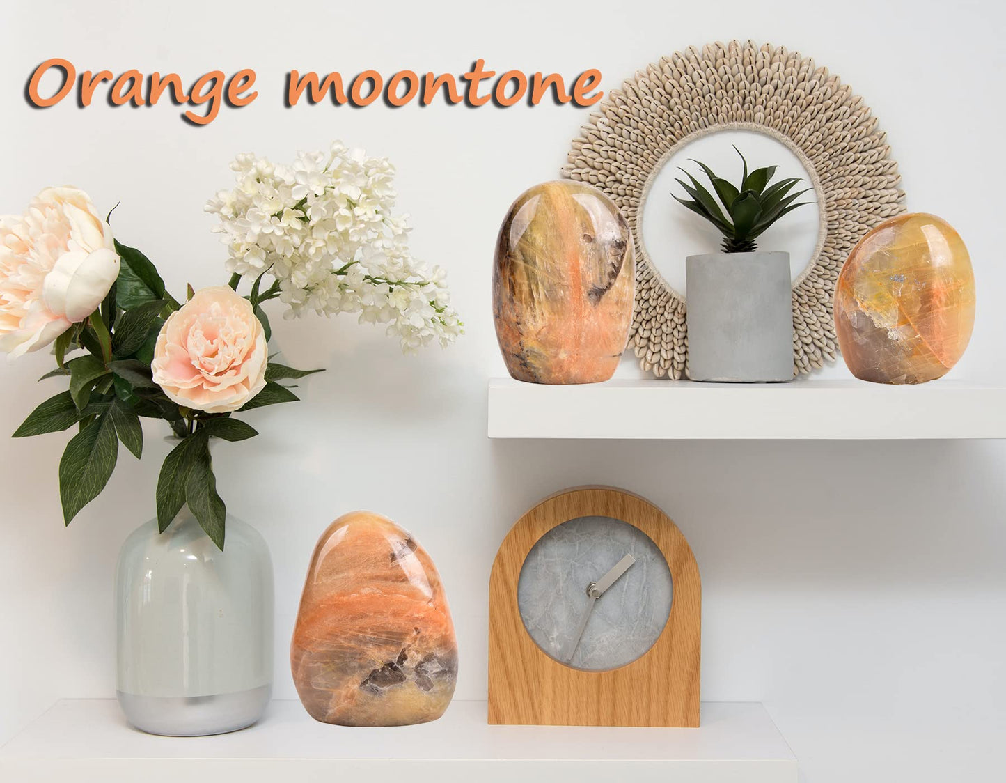 AMOYSTONE Peach Moonstone Ornament Polished Crystal Tower Slab Orange Healing Reiki Home Decor, Single Irregular 1~1.4 LBS,Student Mineral Specimen