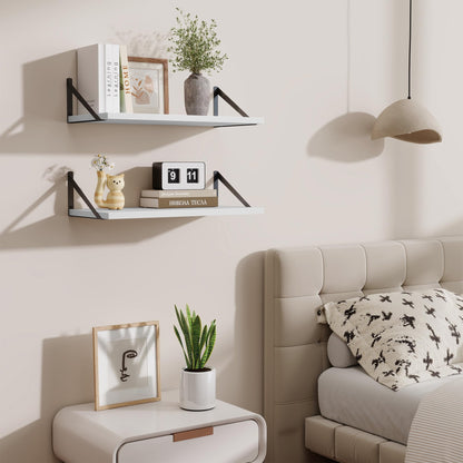 Acovy Deep Floating Shelves,24" Wx10 D Floating Shelf for Wall Set of 2,Hanging Storage Shelf with Metal Brackets,Wide Display Wall Shelves for Living Room,Bedroom,Bathroom,Kitchen,White