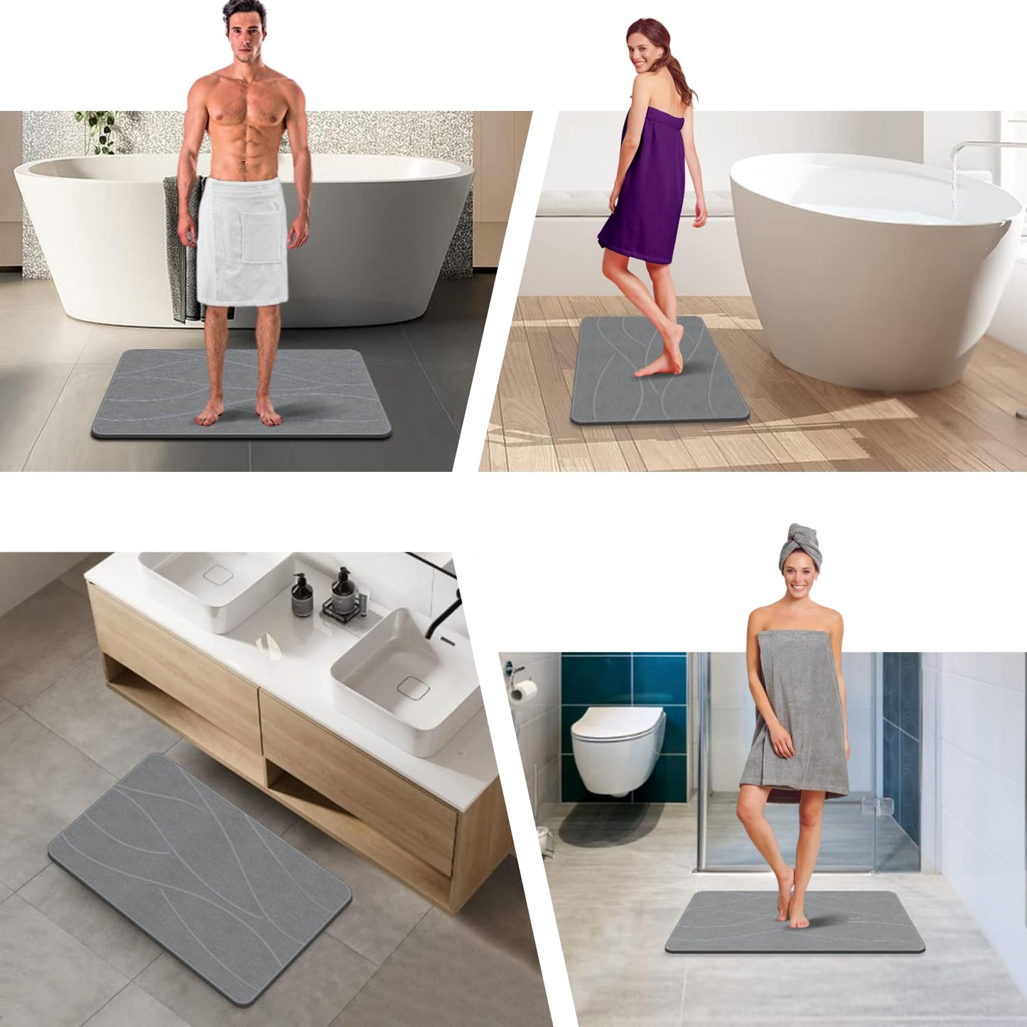 IDYFODOL Diatomite Stone Bath Mat Super Absorbent Quick Dry Easy to Clean Non Slip Versatile Mat for Bathroom, Kitchen, and More - 40x60 cm (Diatomite, Grey)