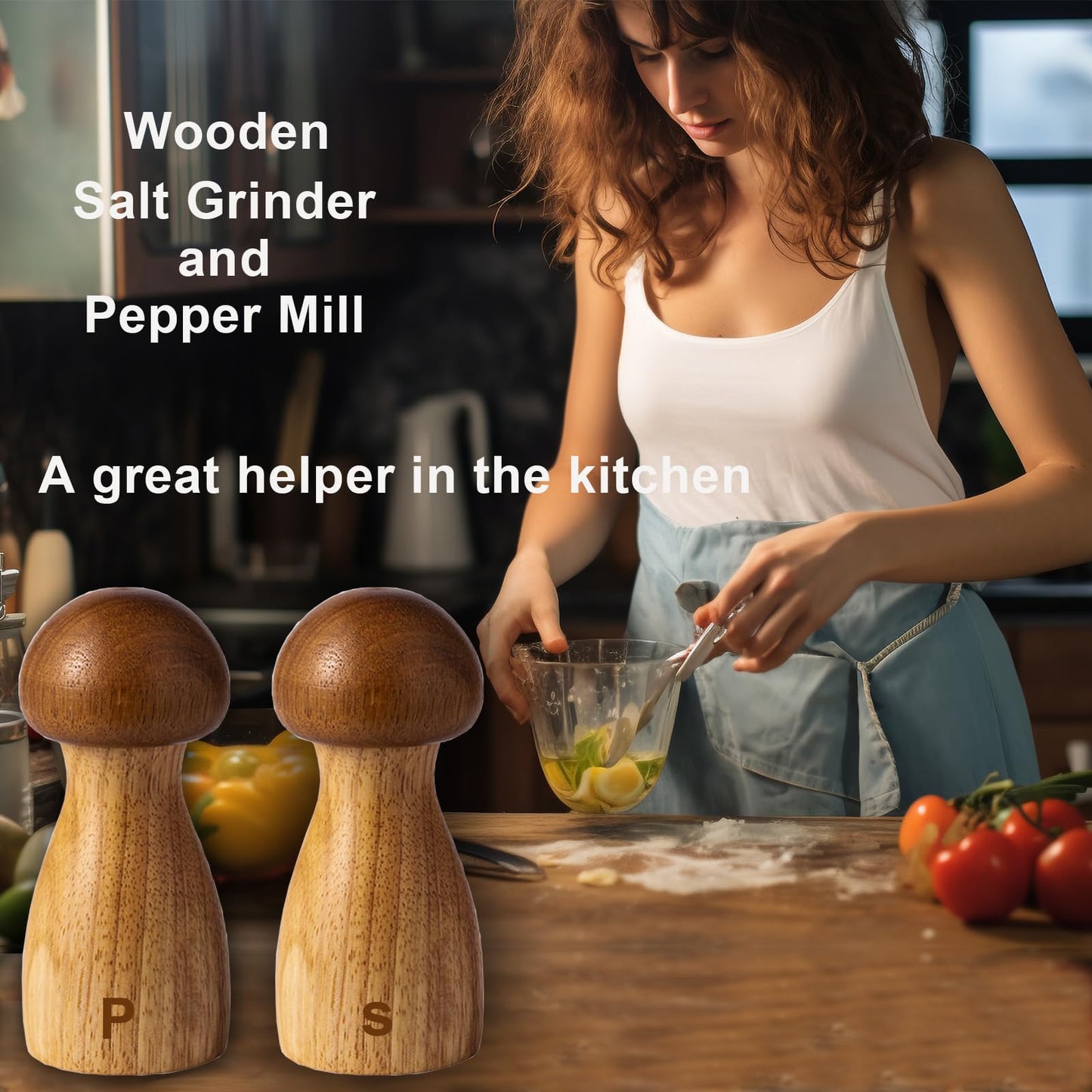 Wooden Salt and Pepper Grinder Set 2 Pack, Manual Pepper Mill Grinder Set, Adjustable Ceramic Pepper Mill, Wood Salt and Pepper Shakers Set - 4.8 Inches