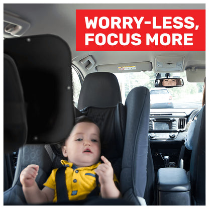 Royal Rascals Baby Car Mirror for Back Seat - Shatterproof Car Rear View Mirror w/360° Rotation, Adjustable Straps & Strong Mount, Essentials for Newborn Safety + Baby on Board Sign, Black