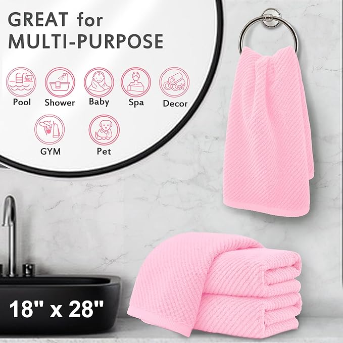 VOOVA & MOVAS Pink Bathroom Hand Towels Set of 4, Large 18" x 28"