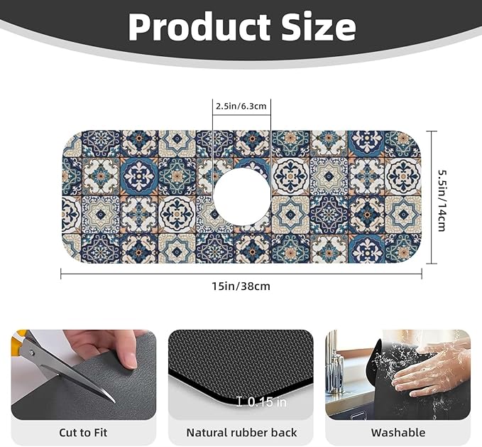 2Pcs Dish Drying Mats Faucet Mats Sets Large Size Coffee Mats Sink Faucet Mat