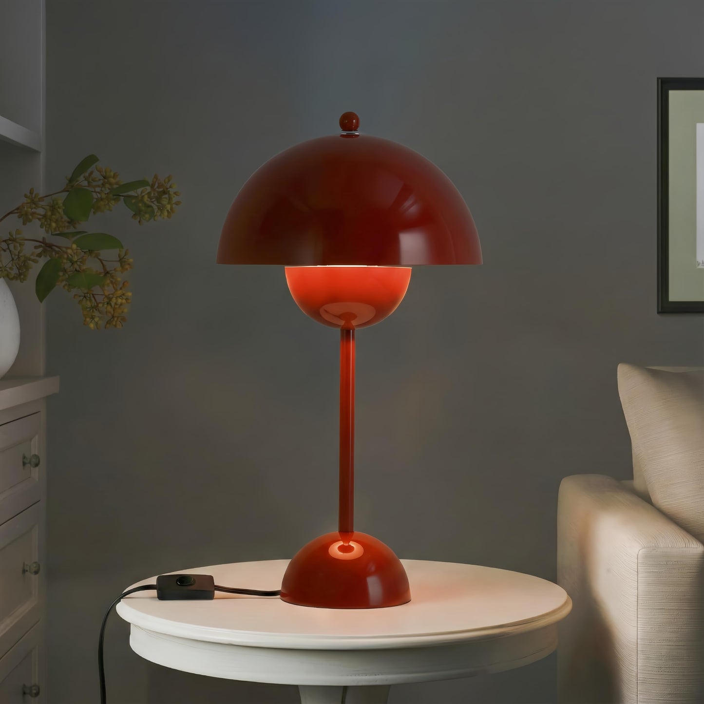 COSYLUX Modern Small Table Lamp for Bedroom, Cute Dome Shade Reflecting Light Reading Lamp for Living Room, Kid's Room, Study, Office, Beside Bedside Nightstand Desk Lamp(Coral Red/Burgundy)