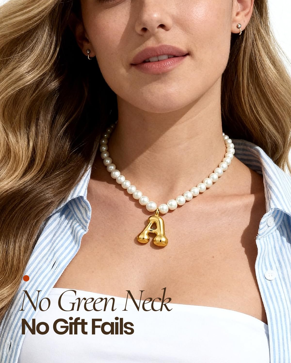 DoDoBeads Pearl Initial Necklace, 18K Gold Plated Stainless Steel Balloon Letter Pendant P, Non-Tarnish Waterproof Chunky Monogram Jewelry Gifts for Women Teens