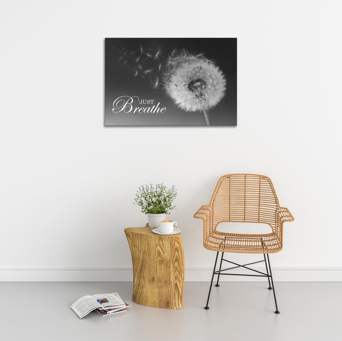 SKASNFAI Just Breathe Wall Art Zen Office Wall Decor Inspirational Yoga Quotes Positive Relax Artwork Picture Black and White Dandelion Posters Print for Meditation Room (16L x 24W)