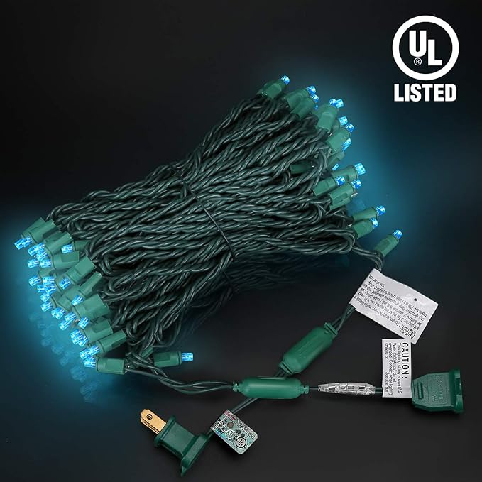 100 Counts Aqua LED Christmas Lights – 50ft 5mm Aqua Christmas Lights Outdoor Commercial Grade Waterproof, Indoor Christmas Tree Decorations, Green Wire Mini Aqua String Lights, UL, IP:65