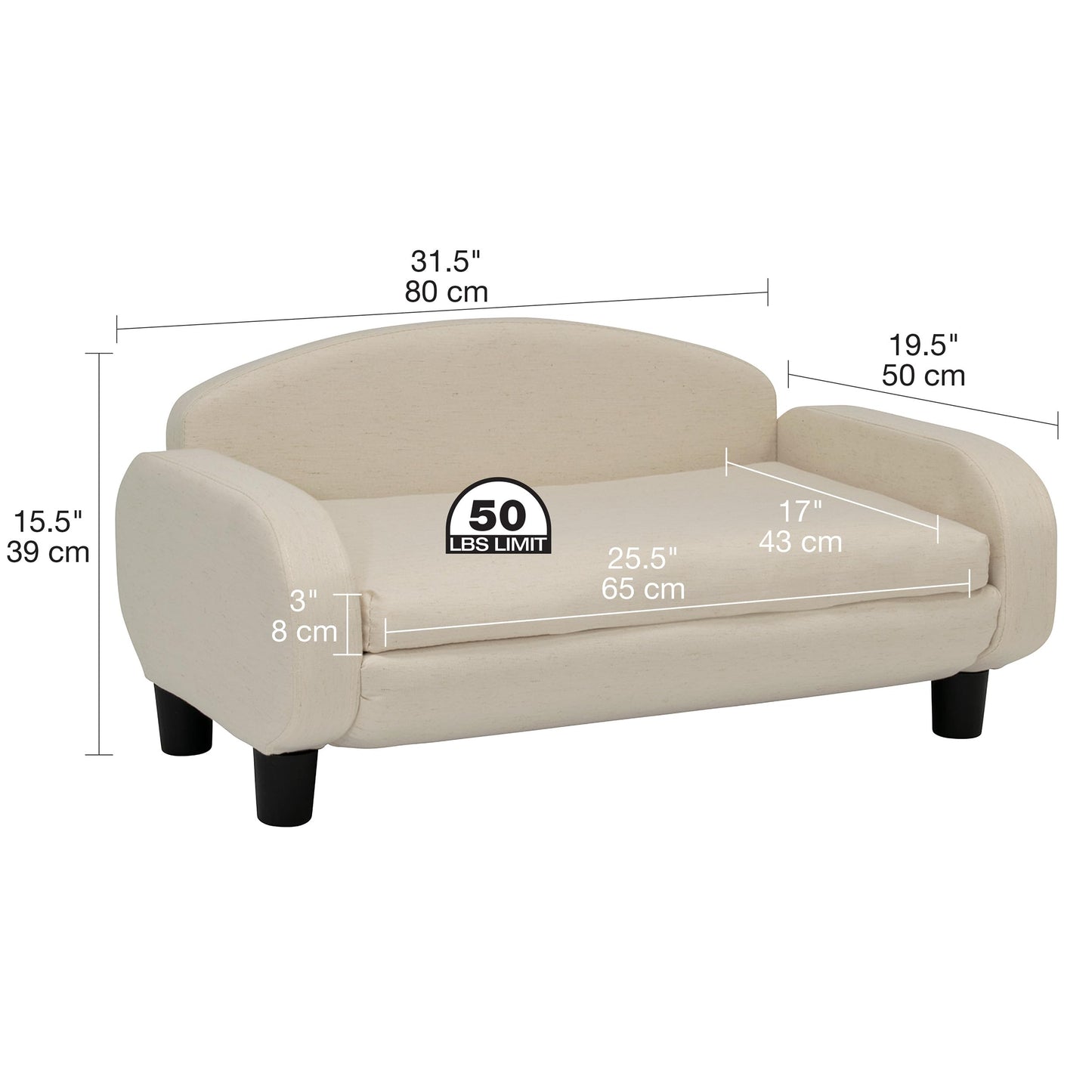 Paws & Purrs Modern Pet Sofa 31.5" Wide Low Back Lounging Bed with Removable Mattress Cover in Espresso/Oatmeal