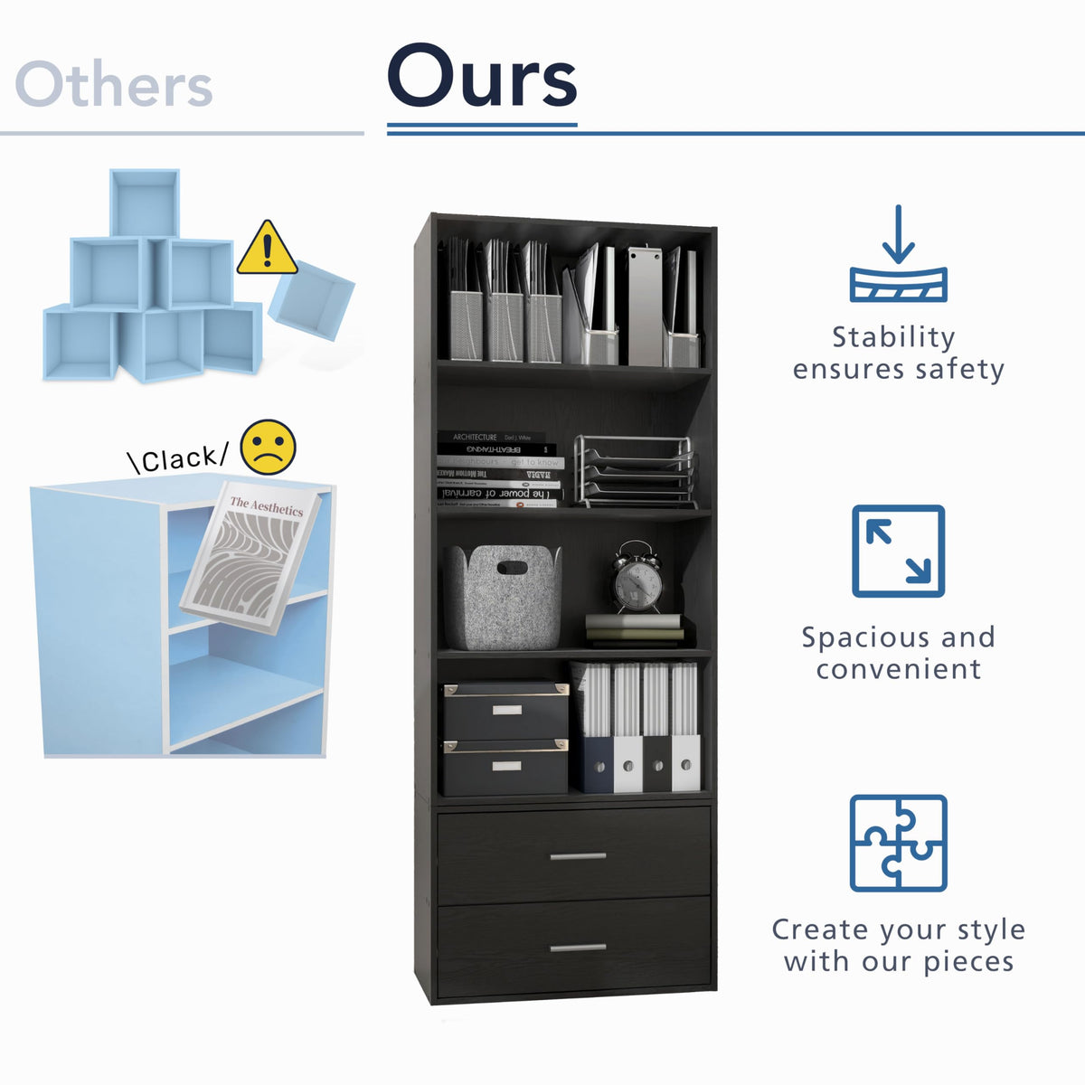 Homes: Inside + Out Apexa 4-Cube Storage Organizer Shelves, Stackable Wood Bookcase Fits Cubby Bins for Organization, Dorm Teen Room Decor & Home Office, White
