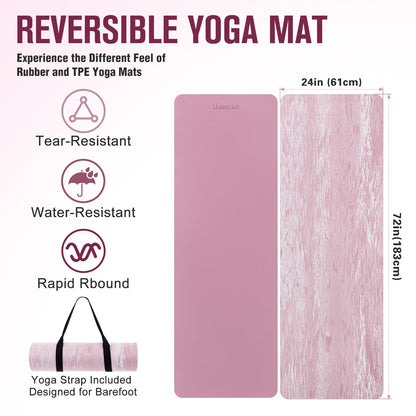 UMINEUX Extra Thick Yoga Mat, 2/5 Inch (10MM), Natural Rubber and TPE Non Slip Yoga Mats with Strap for Women Men, Eco Friendly Exercise Mat for Yoga, Pilates and Home Workout
