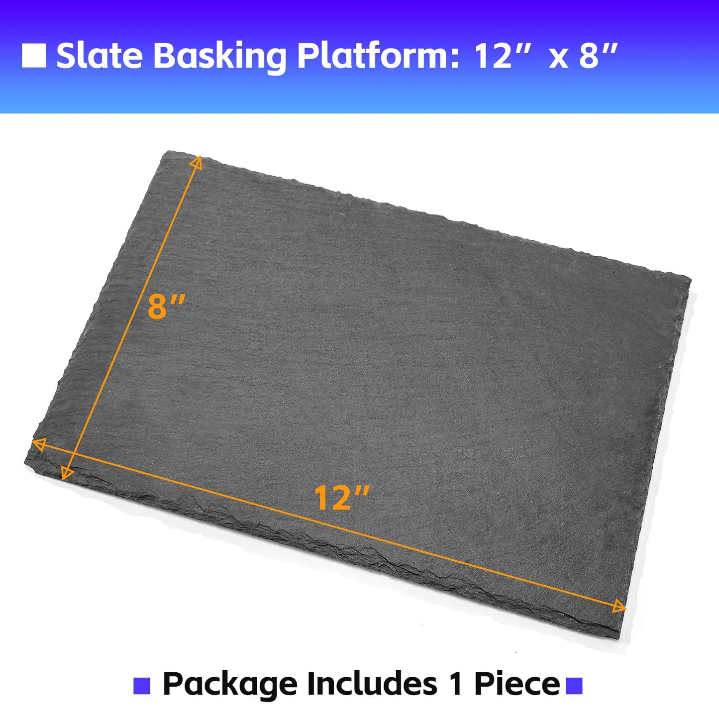 Natural Slate Basking Platform for Reptiles Bearded Dragon Tortoise Turtle Habitat Accessory Heat Retention, Anti-Slip Design, Feeding Tray Functionality, and Superior Water Absorption(12'' x 8'')