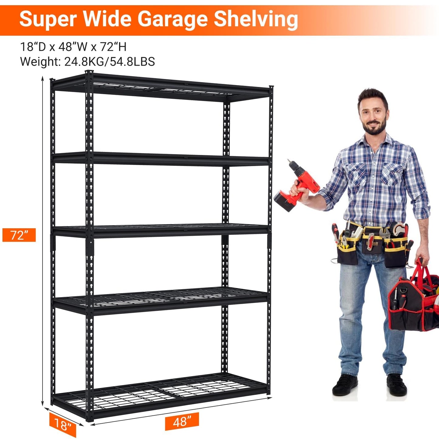5 Tier Shelving Unit for Garage Organization-Heavy Duty Industrial Wire Shelving Rack, 2500Lbs Metal Storage Racks, Multifunctional Utility Shelf for Garage, Office, Kitchen