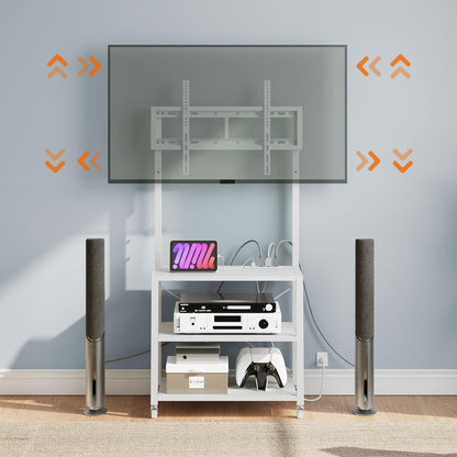 HOOBRO Rolling TV Stand with Mount and Power Outlet Up to 55 inch TV, Corner Entertainment Center, Small TV Stand with 3-Tier Storage Shelves for Living Room, Bedroom, Rustic Brown and Black BF66UDS01