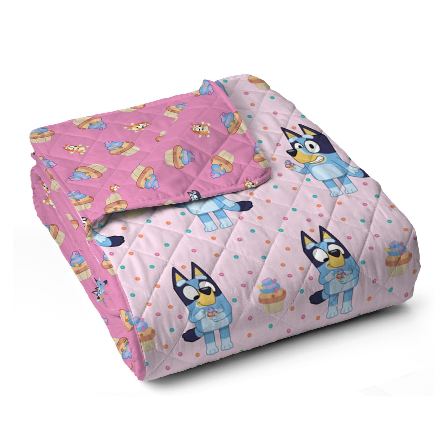 Northwest Bluey Cupcake Stars Quilted Reversible Throw Blanket – Official BlueyThrow Blanket, for Any Kid - Bed, Couch, or Playroom, 60 x 80 Inches
