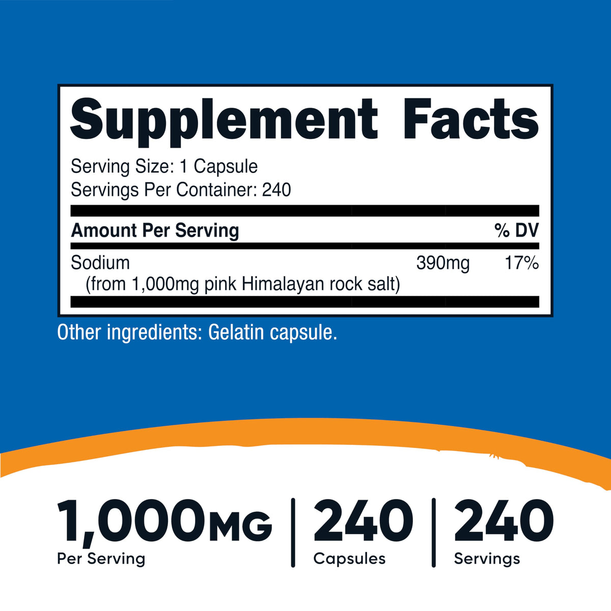 Nutricost Pink Himalayan Salt Capsules 1000mg, 390mg Sodium, 240 Capsules - Non-GMO, Gluten Free