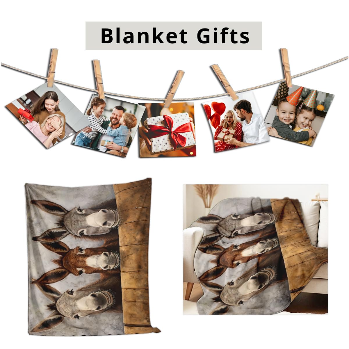 HUNXIAOJ Donkey Print Flannel Blanket Donkey Blanket Throw Funny Animal Bedding Couch Home Living Room Decor Gifts (49"x59")
