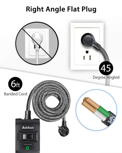 2 Pack Power Strip Surge Protector - 6Ft Extension Cord with 5 Widely Outlets 4 USB (2 USB C) Port, 1875W/15A, Wall Mount, Flat Plug, Desk Charging Station for Home Office College Dorm Room Essentials