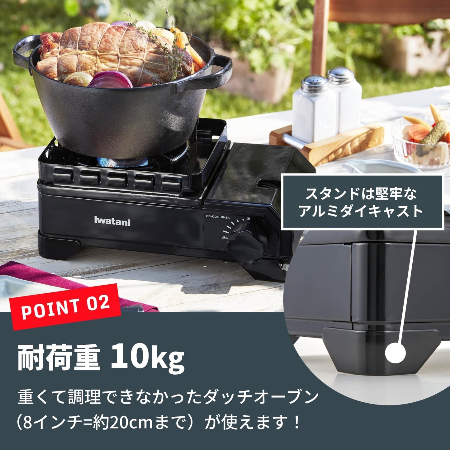 Iwatani Cassette Stove, Gas Tough Maru Jr. Made in Japan, Dutch Oven Compatible, Black
