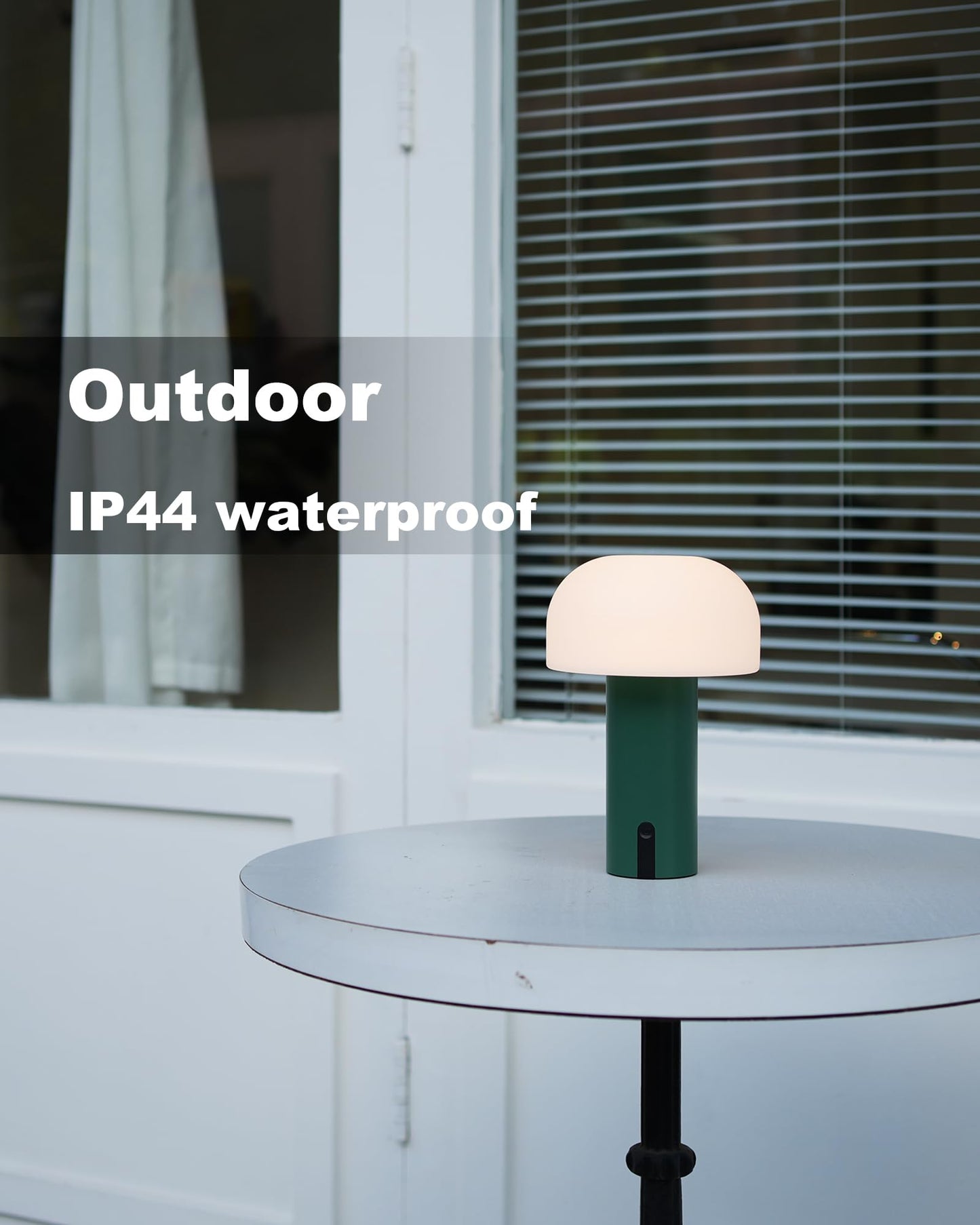 WEILAILUX Cordless Mushroom Table Lamp, Waterproof Shower Lamp, Battery Operated Table Lamp Rechargeable, Touch Dimmable Night Light for Bedroom/Patio/Camping/Dinning/Outdoor (Green)
