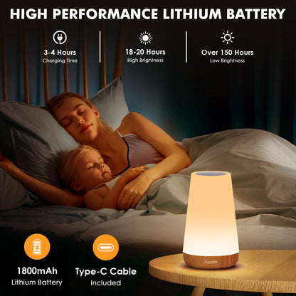 Auxmir Night Light, LED Touch Bedside Table Lamp, Remote Control Dimmable Light with RGB Color Changing, USB Rechargeable, Portable Lamp for Children, Kids, Bedroom, Living Room, Camping