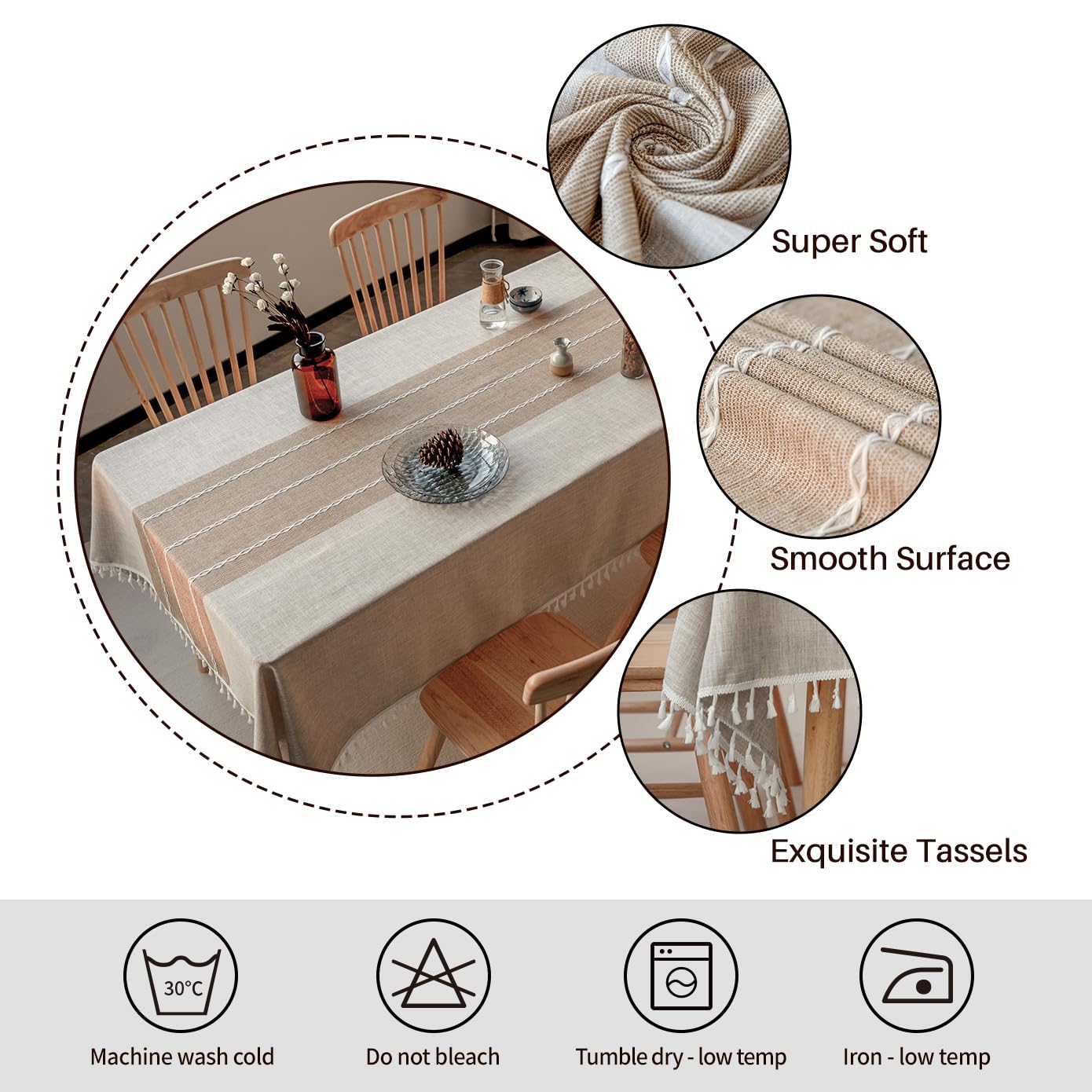 Warm Star Tablecloths,Cotton Linens Wrinkle Free Anti-Fading,Tabletop Decoration Washable Dust-Proof,Table Cover for Kitchen Dinning Party, Cotton, Light Coffee, Rectangle/Oblong, 55''x70'',4-6 Seats