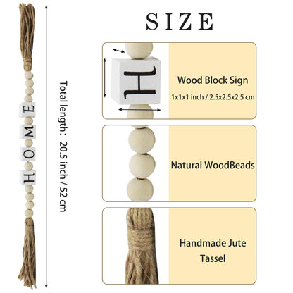 Home Letter Block Wood Bead with Tassels Farmhouse Home Decor, Boho Wooden Beads Modern Style Decoration New Home Housewarming Gifts for Living Room Tabletop Tiered Tray Mantel Shelf, 20''