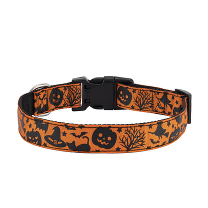 TDTOK Halloween Dog Collar, Soft Comfy Halloween Themed Pet Collar with Spooky Ghost Skull Bat Cat Witch Tree Hat Pumpkin Pattern for Small Medium Large Dogs (1 PCS)