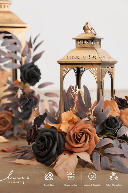 Ling's moment 2Pack 2ft Artificial Flowers Garland Halloween Black & Orange Lantern Flower Centerpieces Wedding Aisle Decor Chair Flowers Arch Floral for Signs DIY Table Wall Window Cake Decoration