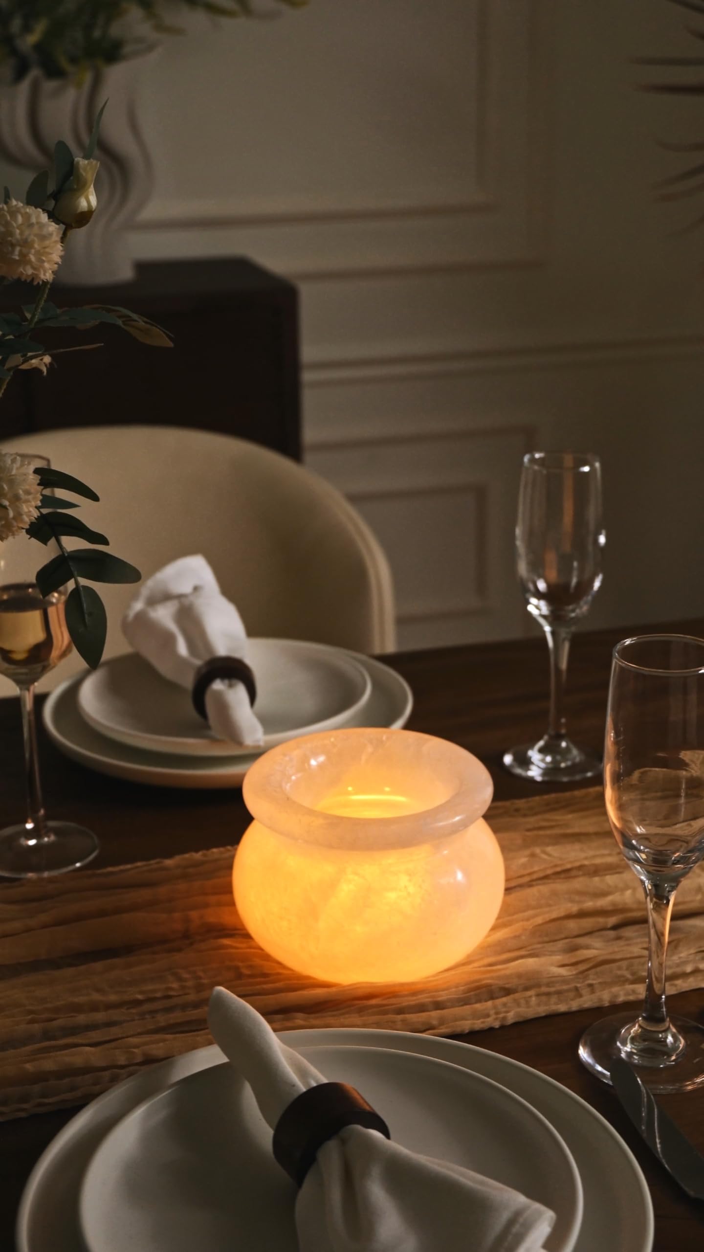 Natural Calcite Tealight Candle Holder, Crystal Bowl, Hand Carved Solid Stone Bowl, Unique Crystal Pattern, Decorative Candle Holder for Home Decor, Bathroom, Meditation, Gift