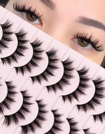 Manga Lashes Spiky False Eyelashes - Wispy Anime False Eyelashes Natural Look 10 Pairs Cotton Band Fake Lashes Cosplay Asian D Curl Strip Lashes by EMEDA(13mm #03)