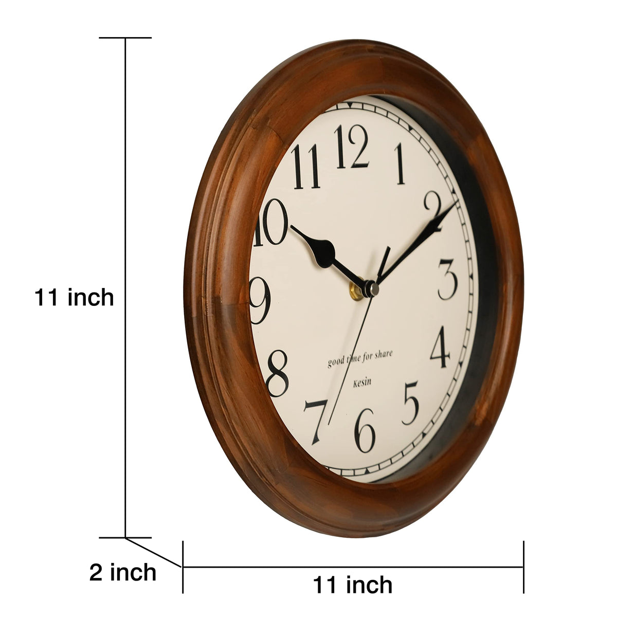 Wooden Wall Clock with Retro Design, 11 Inches Round Wall Clocks Battery Operated Silent Non-Ticking, Big Arabic Numerals, for Kitchen Living Room Classroom Gym and Pool, Brown