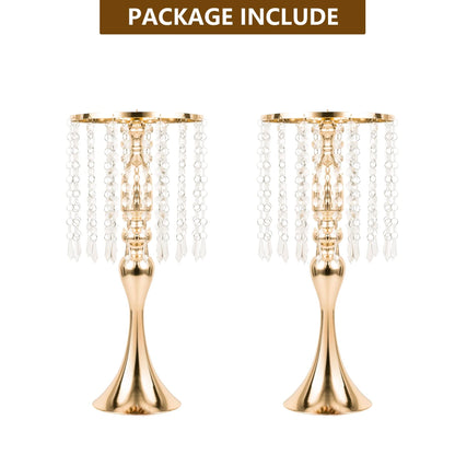 LANLONG Set of 2 Crystal Wedding Table Centerpieces Gold Flower Stand Vases Centerpiece Decorations for Reception Party Home Decor